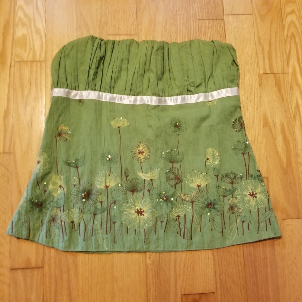 Cheeky Green Flower Field Strapless Top